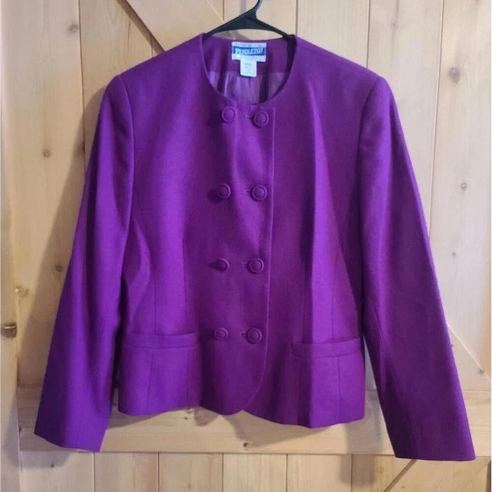 Vintage Pendleton Classic Wool Jacket Purple USA Made Women’s Petite Size 10